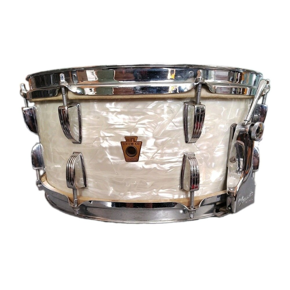 Vintage 1950s WFL Ludwig 6.5x14 Snare Drum White Marine Pearl 8-Lug Contest WMP